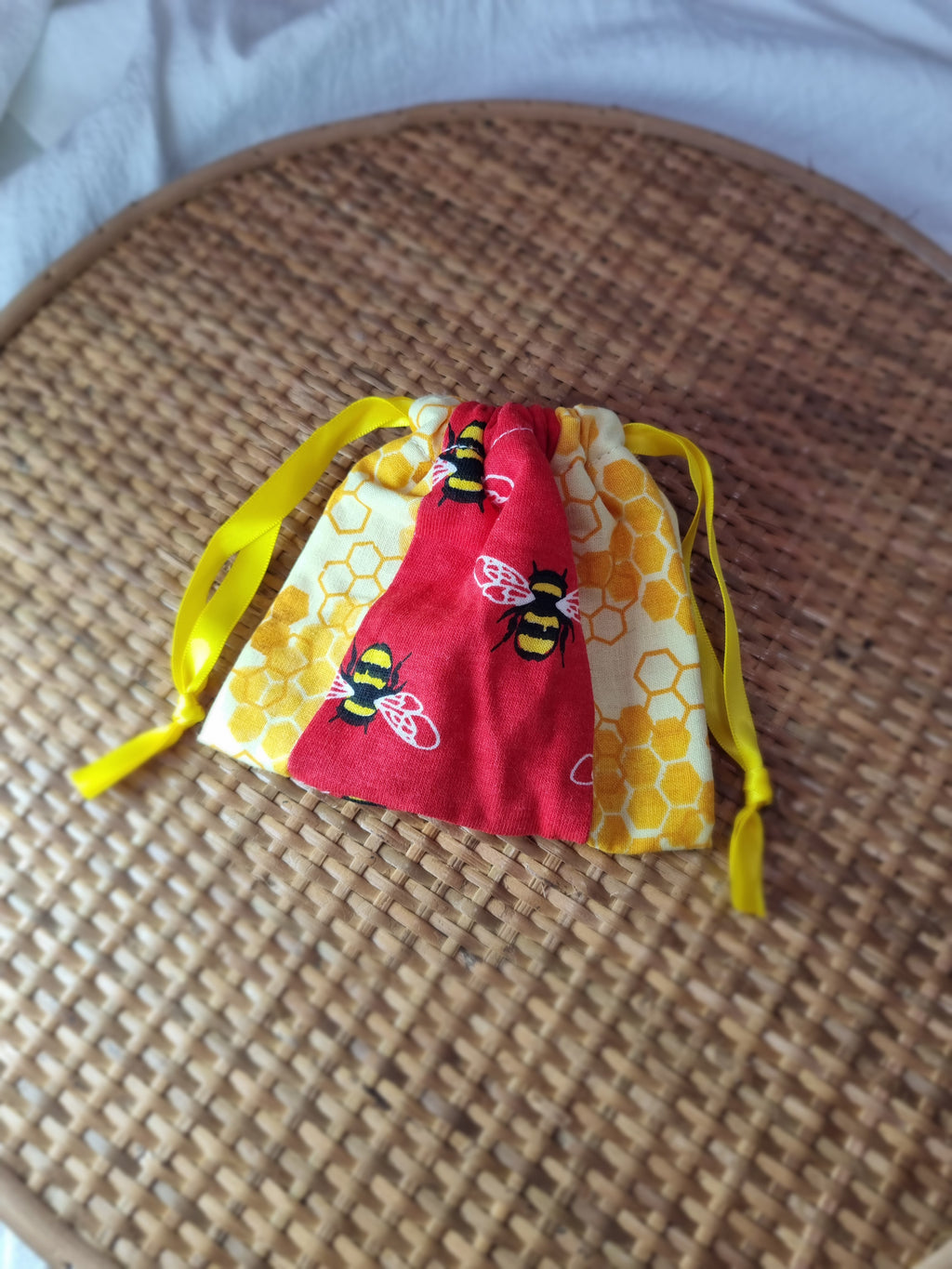 Small Trinket Bag - Bee and Honeycomb Pattern