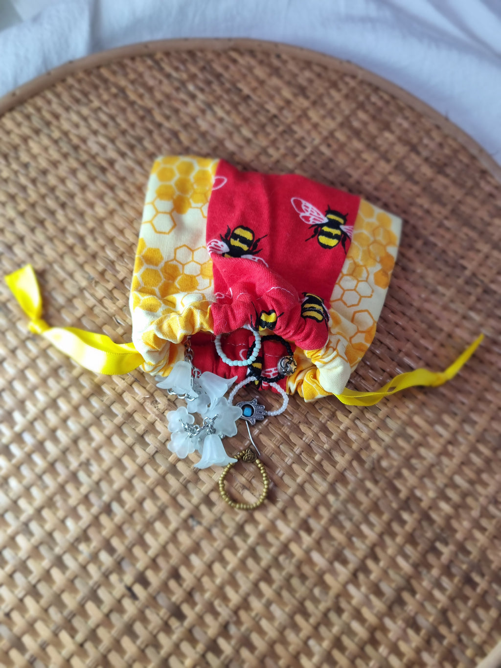 Small Trinket Bag - Bee and Honeycomb Pattern