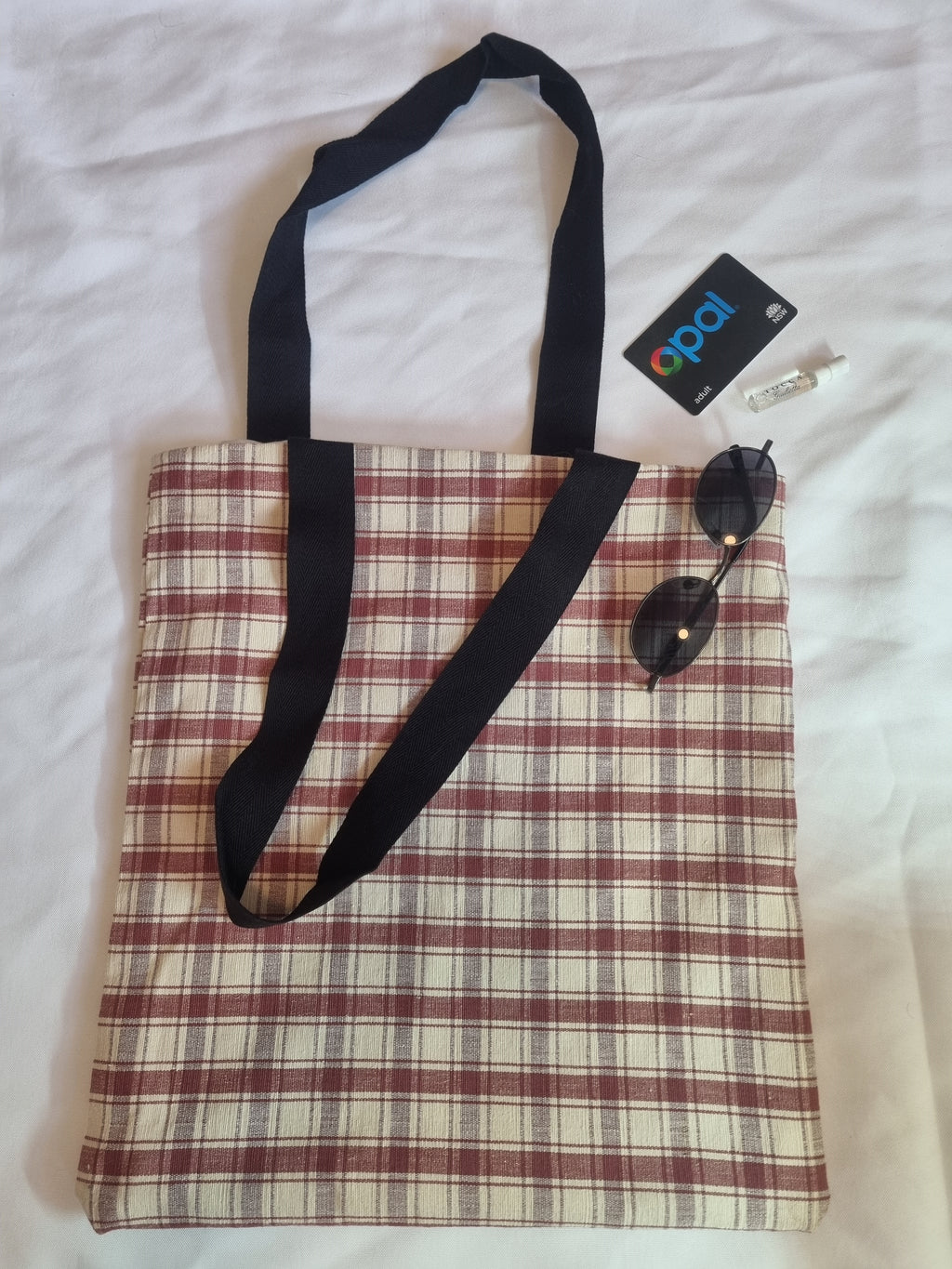 Plaid Red and Beige Tote bag