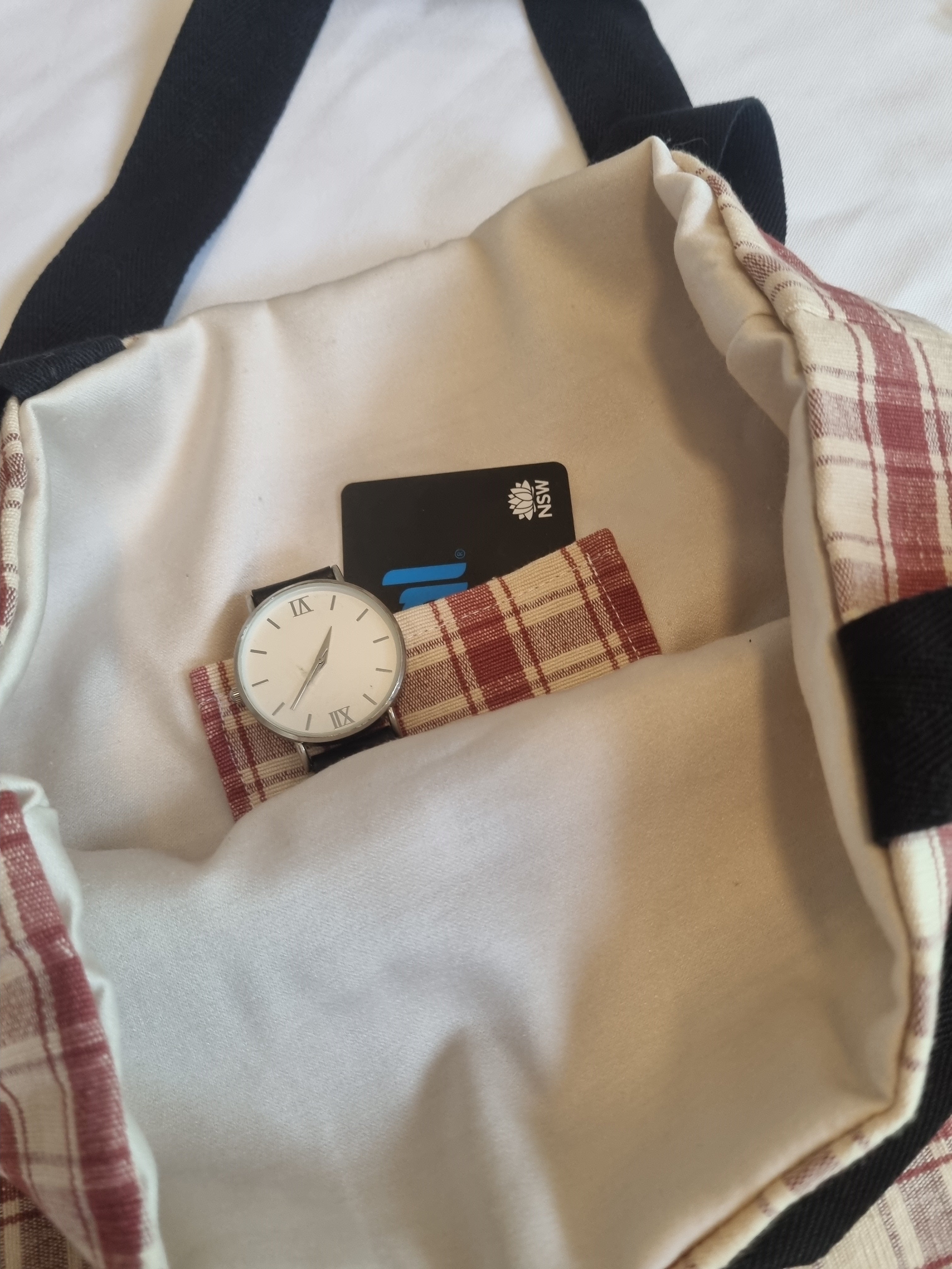 Plaid Red and Beige Tote bag