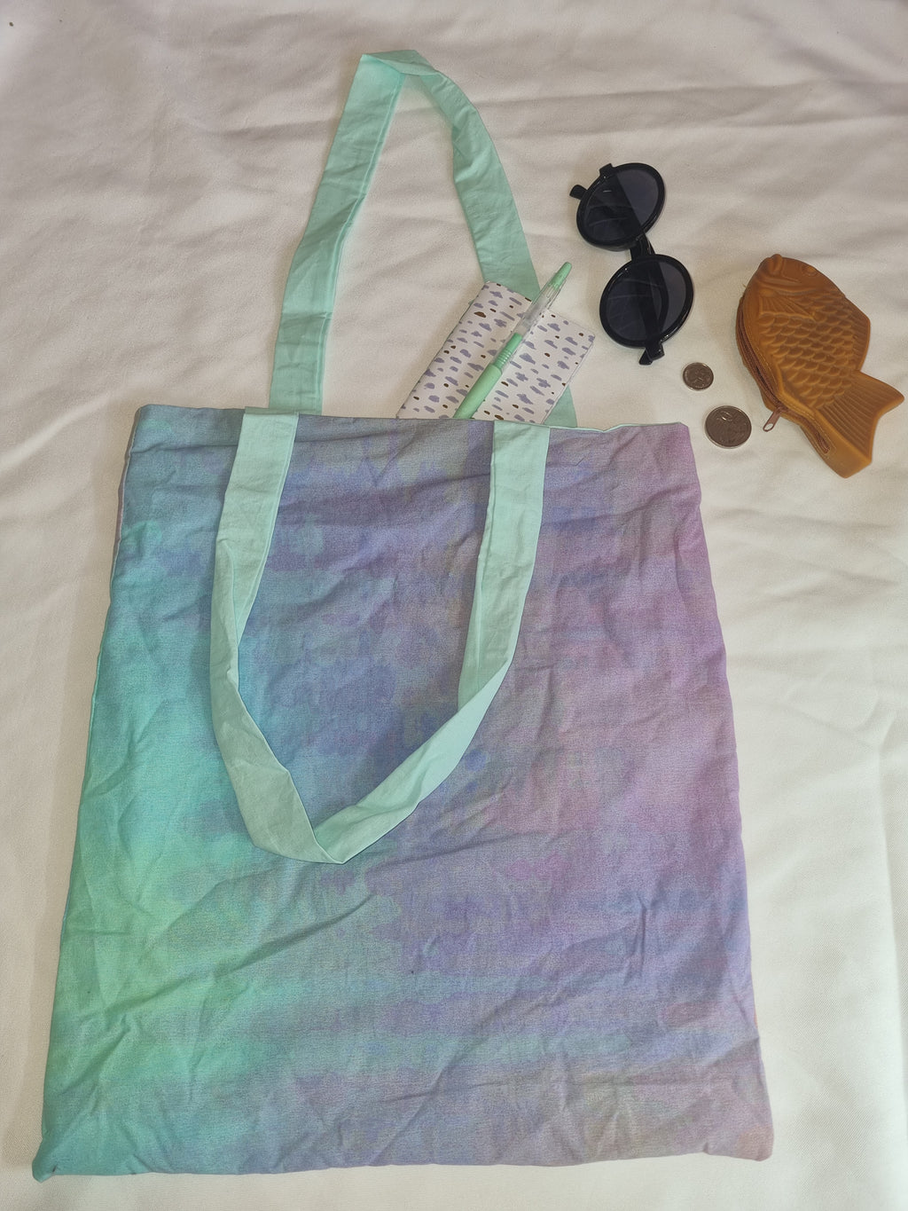 Pastel Teal Tie-Dye Tote Bag