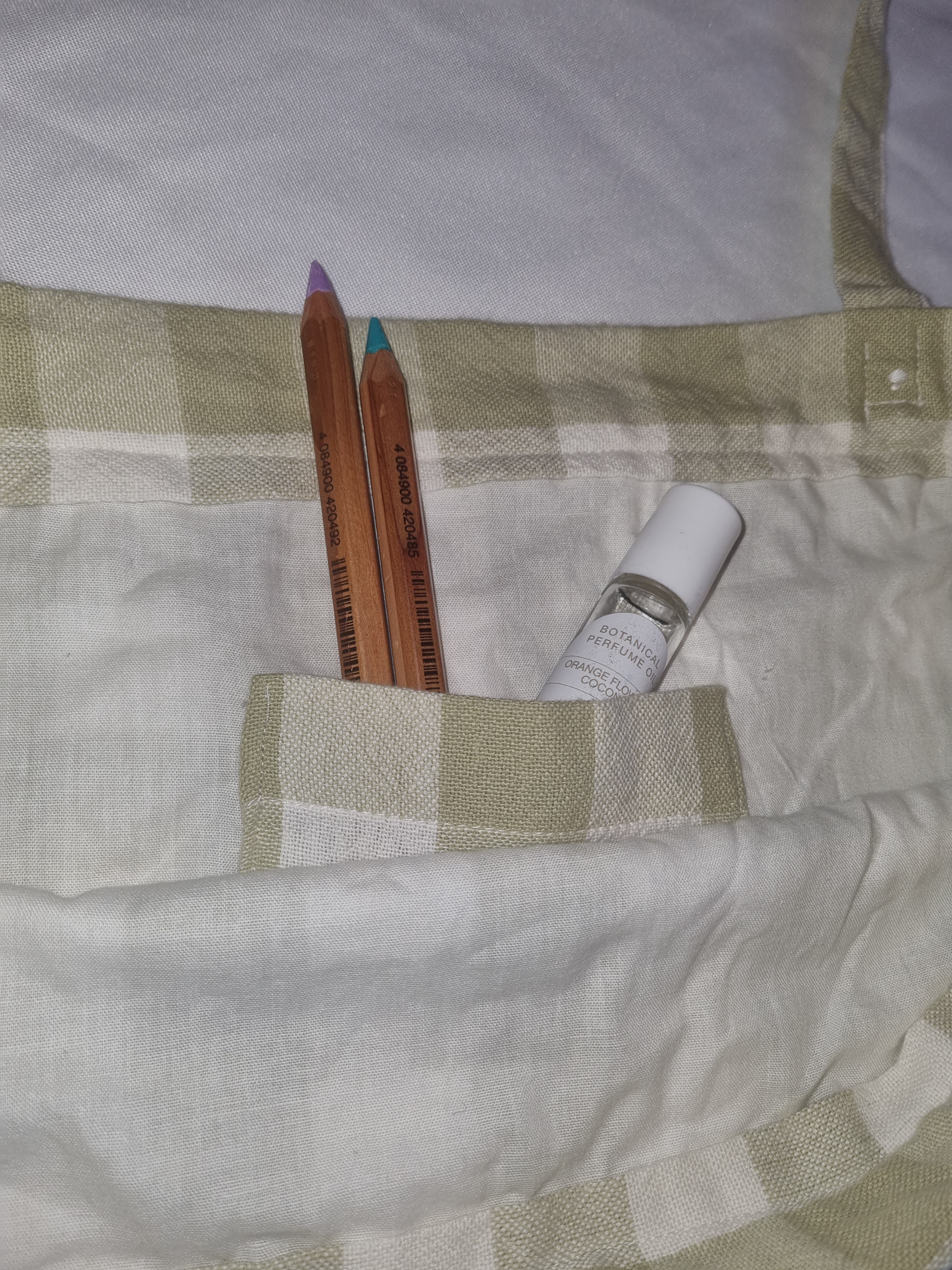 Pastel Green Gingham Tote Bag +Small Pouch +Small Fabric Glasses Holder